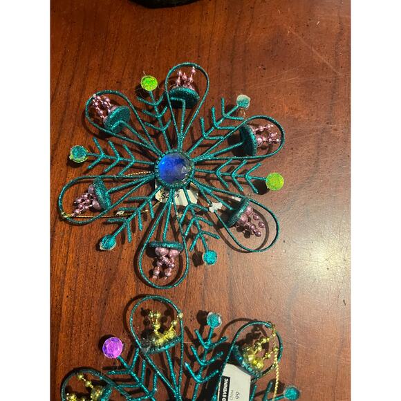 NWT Glittery snowflake Christmas Ornament emerald green glittery Holiday Festive - Picture 7 of 9